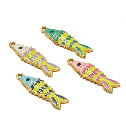 18K Gold Plated Stainless Steel Colorful Oil Drip Fish Charm Pendant for Fashion Jewelry Earring Necklace Making