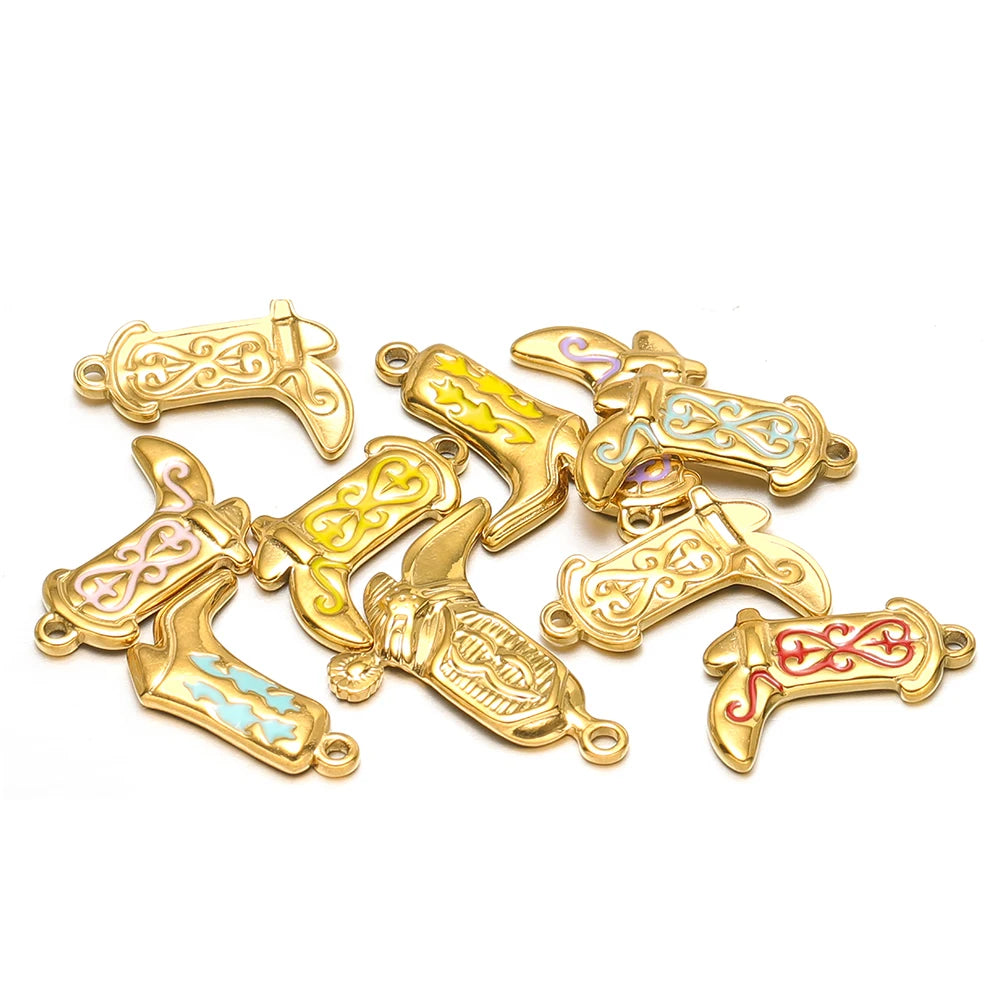 Vintage DIY 18k Gold Plated Stainless Steel Oil Dropping Shoes Boot Charm Pendant for Women Necklace Jewelry Making