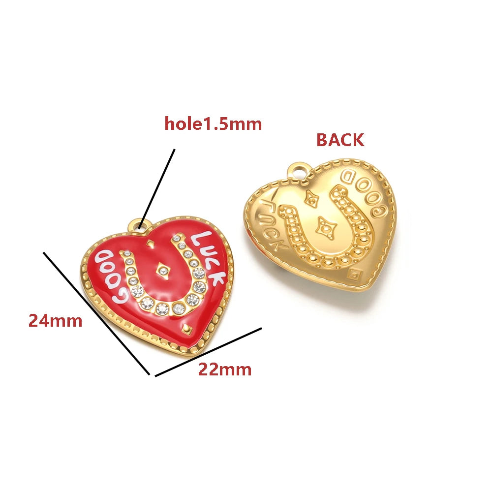 Colorful Enamel Heart Charms with Golden Weave Pattern, Good Luck Lucky Heart Pendant with Rhinestone for DIY Jewelry Making