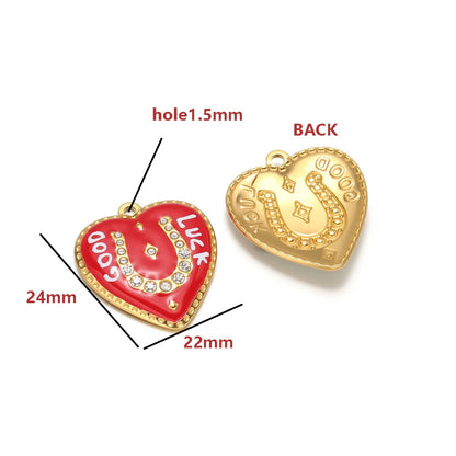 Colorful Enamel Heart Charms with Golden Weave Pattern, Good Luck Lucky Heart Pendant with Rhinestone for DIY Jewelry Making