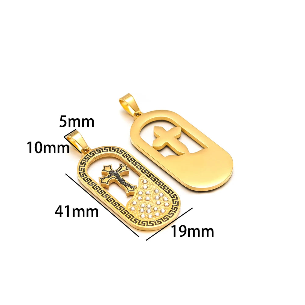 Unisex Stainless Steel Gold Plated Zircon Enamel Square Cross Charm Pendant for DIY Jewelry Making Wholesale