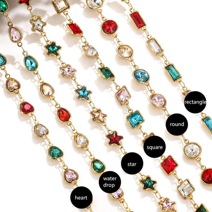 A2762 Fashion 18k Gold Stainless Steel Chain Star Heart Crystal Beads Beaded Rosary Chain for Necklace Bracelet Making