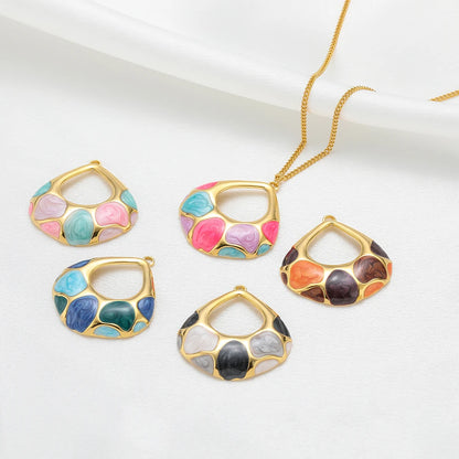 Elegant Design Gold Plated Stainless Steel Oil Painting Hollow Water Droplet Charm Pendant for Jewelry Necklace Earrings Making