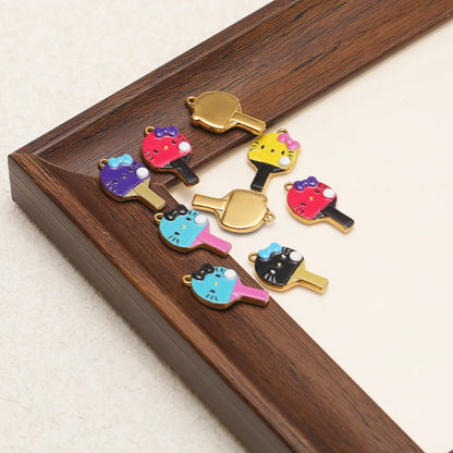 Personalized 18k Gold Plated Stainless Steel Cute Cat Racket Charm Pendant for DIY Necklace Jewelry Making Accessories