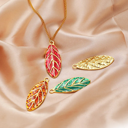 Diy Accessories 18k Gold Plated Stainless Steel Dripping Oil Colorful Leaf Charms Pendant for Jewelry Necklace Earrings Making