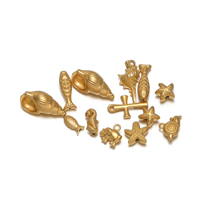 Wholesale 18k Gold Plated Stainless Steel Snail Turtle Starfish Eephant Charm Pendant for DIY Necklace Jewelry Making
