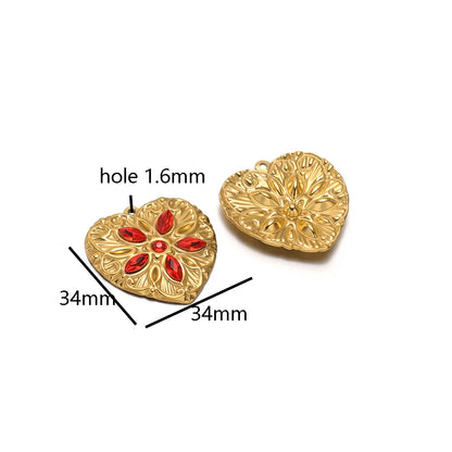 Heart Shaped Charm18k Gold Plated Stainless Steel Five-petaled Flowers Zircon Pendant for DIY Necklace Jewelry Making