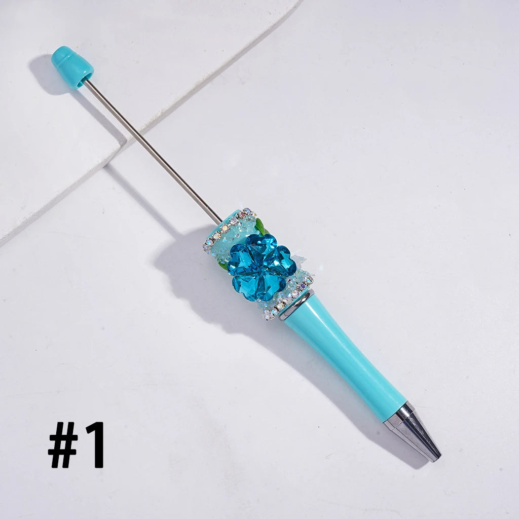 Sugar Beadable Pens with Sparkling Heart Flower Rhinestones Vivid Butterfly Leaves for DIY Beaded Pen Making