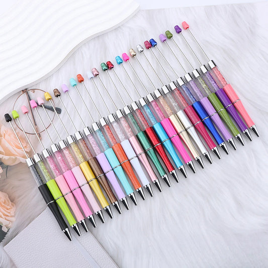 Transparent Tube Plastic Beadable Pen Blanks with Ballpoint & Shimmer Crystal for DIY Pen Decorating Wholesale Craft Supplies