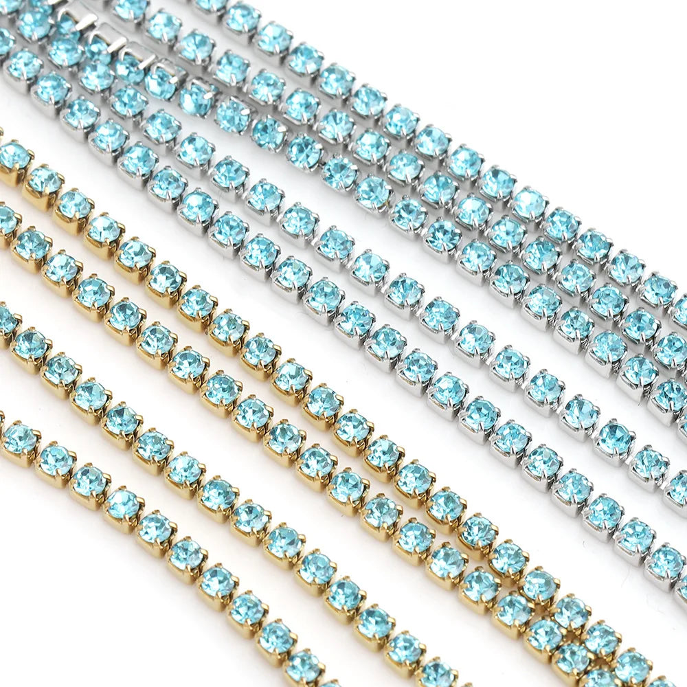 D611 Wholesale Crystal Rhinestones Claw Chain Shiny Tennis Bulk Stainless Steel Chains for Shoes Cloth Jewelry Bag Decoration