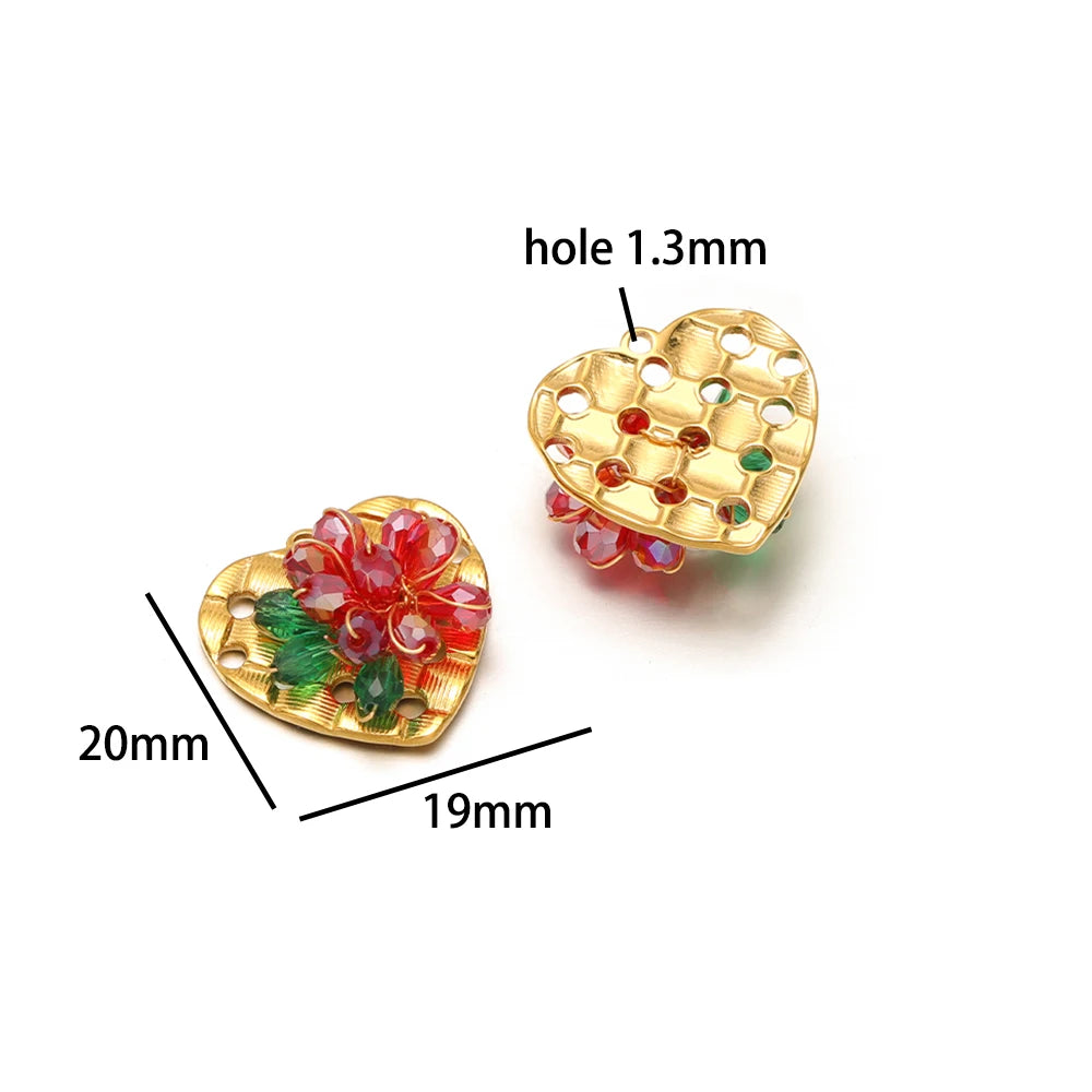 Trend Creative 18k Gold Plated Stainless Steel Flower Butterfly Heart Crystal Glass Bead Charm Pendant for  DIY Jewelry Making