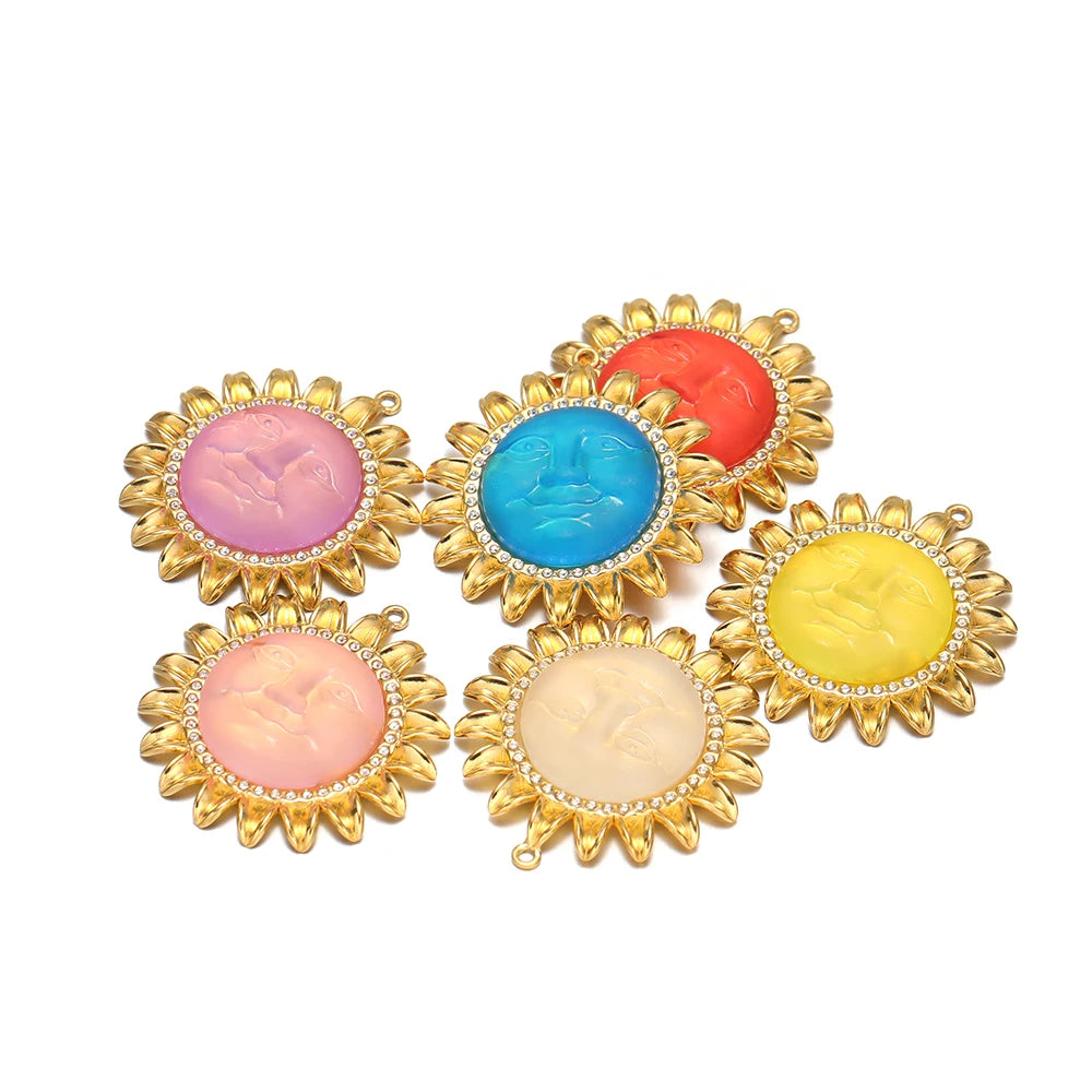 Bohemian Style Stainless Steel18k Gold Plated Sunflower Sun Shape Charms Pendant for DIY Jewelry Necklace Earring Making