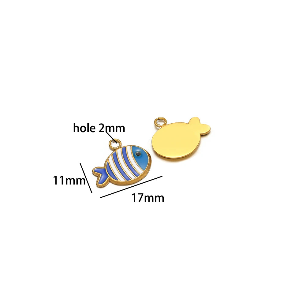New Trend Stainless Steel Gold Plated Dripping Oil Eyes Enamel Small Fish Charm Pendant for Jewelry Making Wholesale