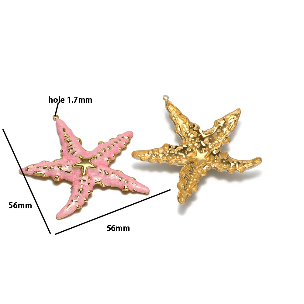 New Ocean Themed Stainless Steel 18k Gold Plated Enamel Shell Starfish Charm Pendant for Diy Jewelry Making Wholesale