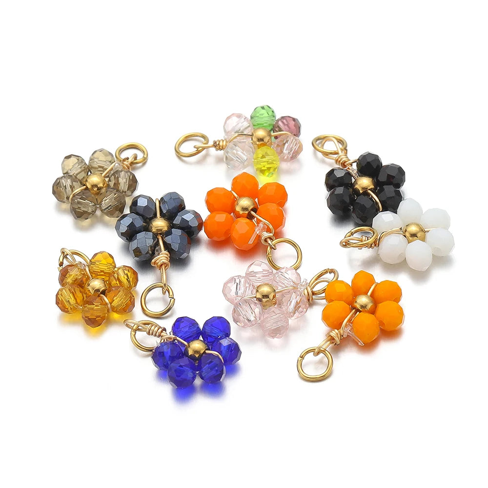 Multicolor Stainless Steel Gold Plated Crystal Flower  Beads Charms Pendant for Handmade Jewelry Necklace Making Accessories