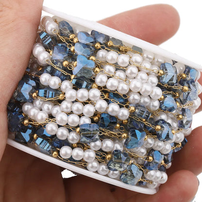 B3345 18k Gold butterfly Bulk Chain Colored Crystal Beads Chain Ins Stainless Steel Chain for Diy