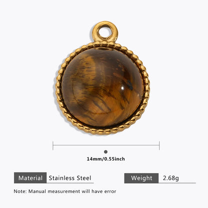 Vintage Handmade DIY Stainless Steel Gold Plated Tiger Eye Stone Charm Pendant for Necklace Jewelry Making