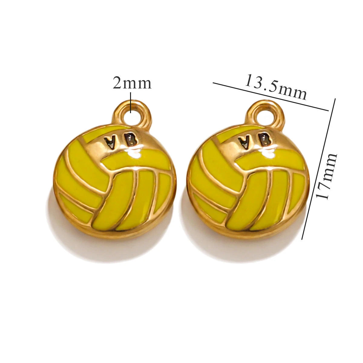 Stainless Steel 18K Gold Plated Colorful Sports Ball-Shaped Pendants DIY Bracelets Keychains Accessories Drip-Coating Parts
