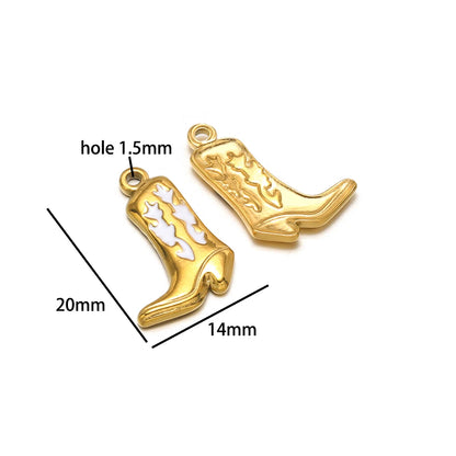 Vintage DIY 18k Gold Plated Stainless Steel Oil Dropping Shoes Boot Charm Pendant for Women Necklace Jewelry Making