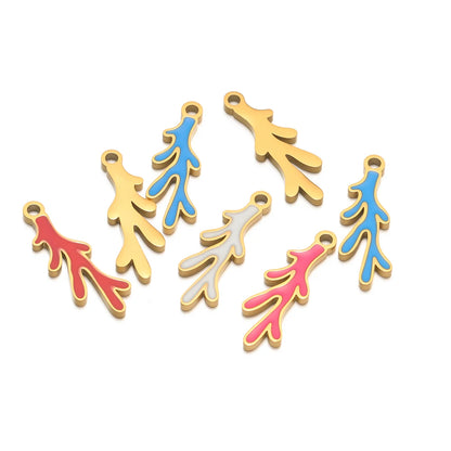 18k Gold Plated Stainless Steel Enamel Coral Charm Pendant for DIY Necklace Jewelry Making Accessories