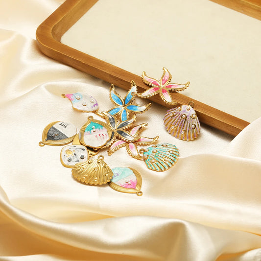 New Fashionable Daily Charms Stainless Steel 18k Gold Plated Shell Starfish Pendant for Jewelry Necklace Making Accessories