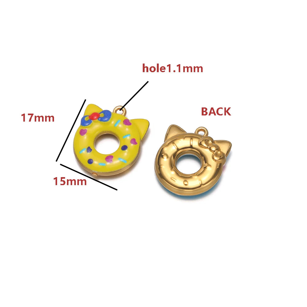 Cat Ear Donut-Shaped 18K Gold Plated Color Droplet Oil Pendant 1.1mm Hole Set 4 DIY Cute Handmade Charms Gold Kitty