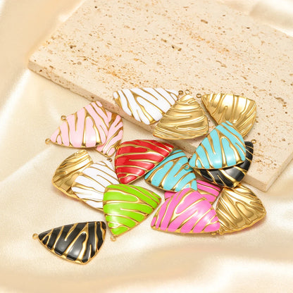 New Fashion 18k Gold Plated Stainless Steel Enamel Irregular Stripe Triangle Charm Pendant for Handmade Necklace Jewelry Making
