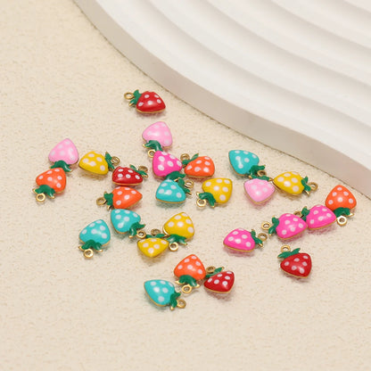 Trendy New Wholesale Stainless Steel 18k Gold Plated Enamel Strawberry Charm Pendant for Jewelry Necklace Making