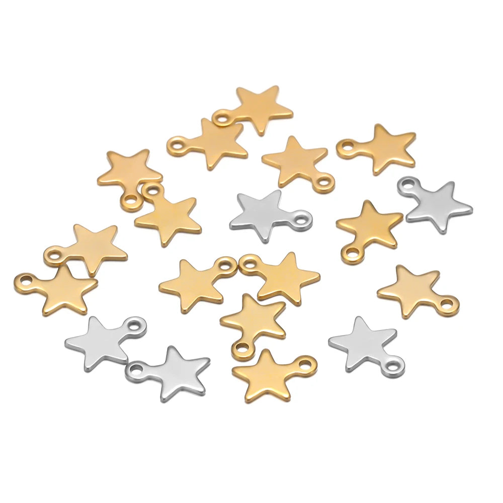 Fashion No TarnishStainless Steel 18k Gold Plated 8mm Star Charm Pendant for DIY Jewelry Making Accessories