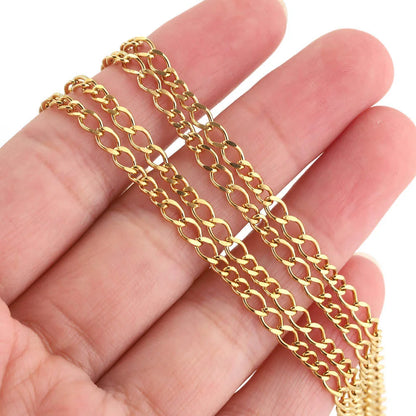 High Quality 18k Gold Plated Stainless Steel Chain Cuban Link Bulk Necklace Bracelet Chain Findings