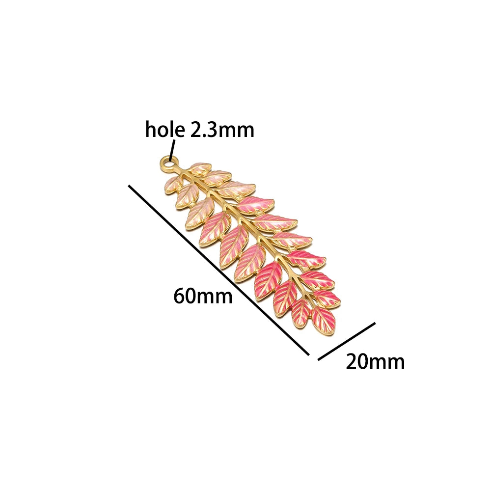 Fashion Stainless Steel 18k Gold Plated Multi Colorful Enamel Leaf Charms Pendant for Jewelry Daily Necklace Earring Making