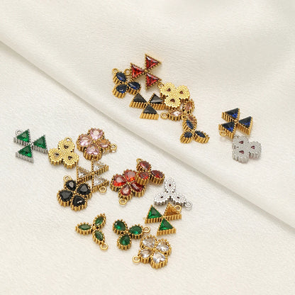 18k Gold Plated Stainless Steel Four Leaf Clover Triangular Droplet Oval Heart Zircon Charm Pendant for DIY Jewelry Making