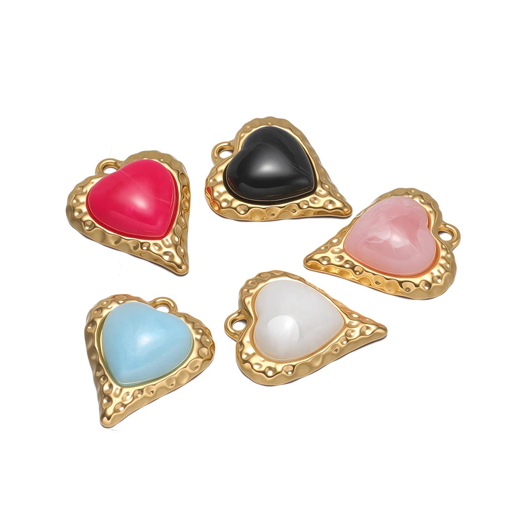Retro Elegant Stainless Steel18k Gold Plated Inlaid Heart Crystal Stone Charms Pendant for DIY Jewelry Necklace Earring Making