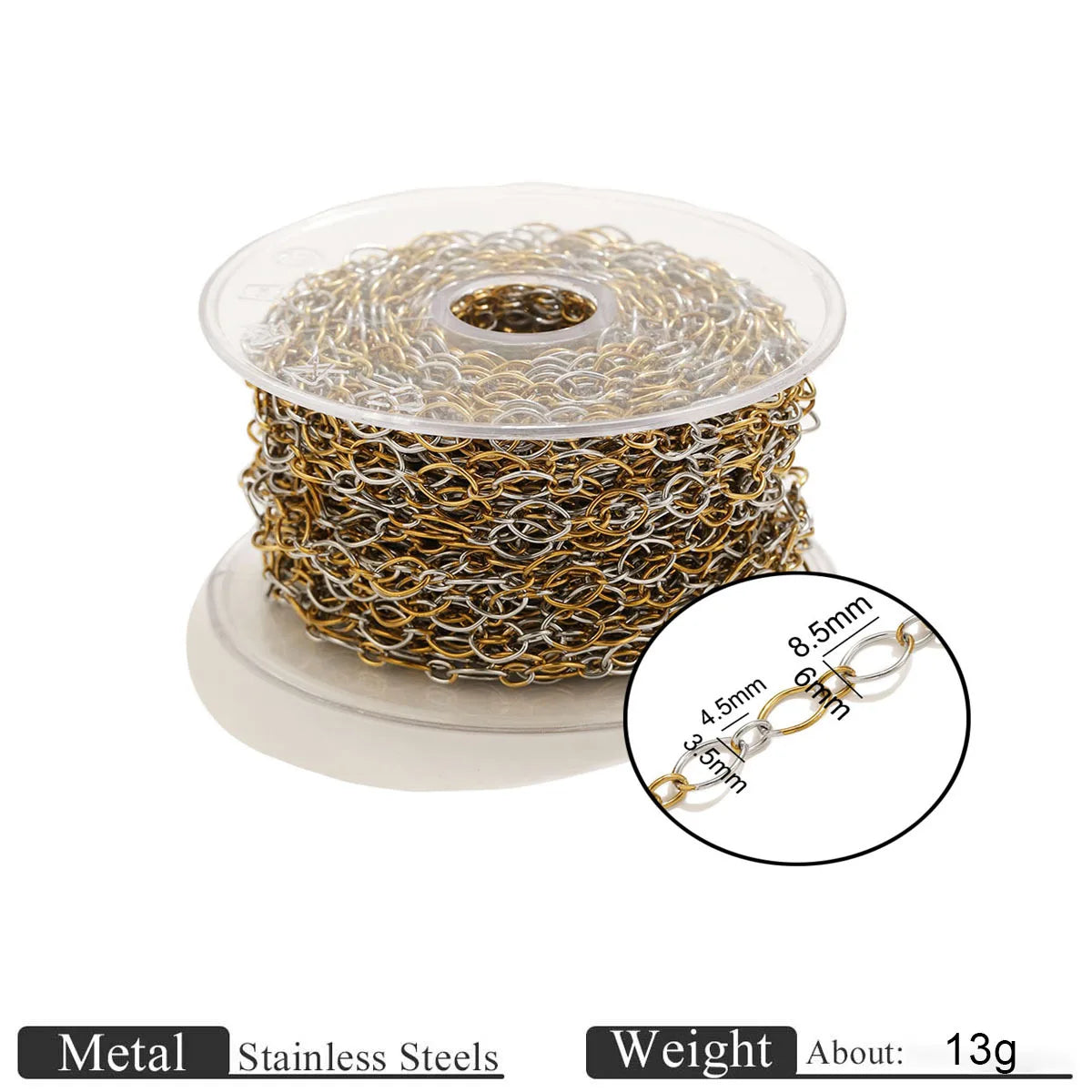 D1060 Two Tones Gold Silver Mixed Stainless Steel Chain Heart Oval Rope Paper Clip Chains PVD 18K Gold Plated for Jewelry DIY