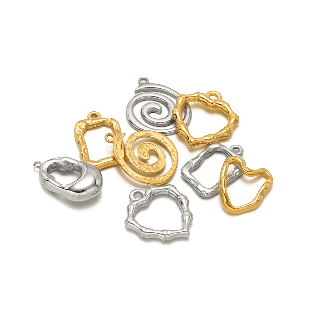 Hot Sale Fashion 18k Gold Plated Stainless Steel Creative Spiral Vortex Heart Square Handbag Charm Pendant for Jewelry Making