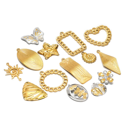 Fashion Trend  18k Gold Plated Stainless Steel Sun Star Heart Conch Charm Pendant for DIY Necklace Jewelry Making Accessories
