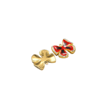 Waterproof Stainless Steel 18k Gold Enamel Crystal Bowknot Charms Pendant for Jewelry Necklace Earring Making Trendy Accessories