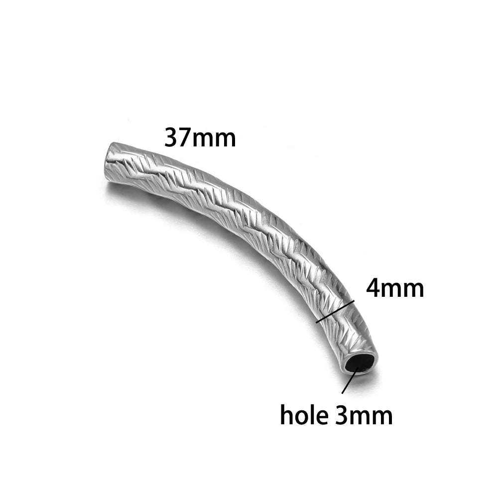 Gold Plated Stainless Steel Multi Patterns Embossed Curved Tube Bend Charm Pendant for DIY Jewelry Making Accessories