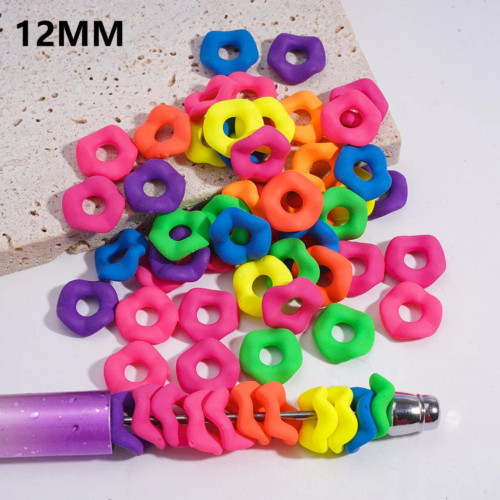 12MM Fluorescent Wavy Matte Rubber Acrylic Spacer Beads Bulk for Beadable Pen DIY Keychain Jewelry Making Wholesale