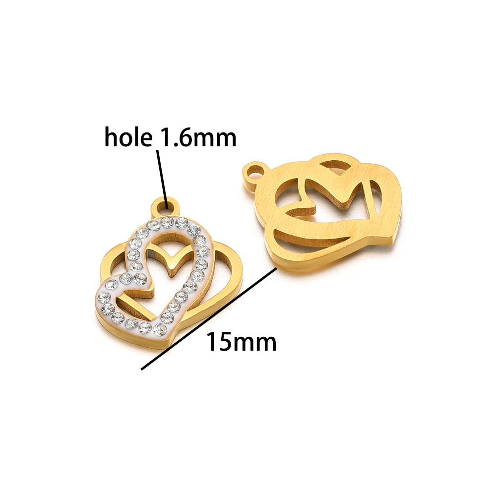 Handmade DIY Pendant 18k Gold Plated Stainless Steel Heart Star Zircon Charm Pendant for Women Jewelry Making Accessories