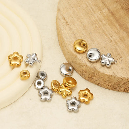 Simple Cute Pendant 18k Gold Plated Stainless Steel Hollow Flower Round Handbag Charm Pendant for Jewelry Making Accessories
