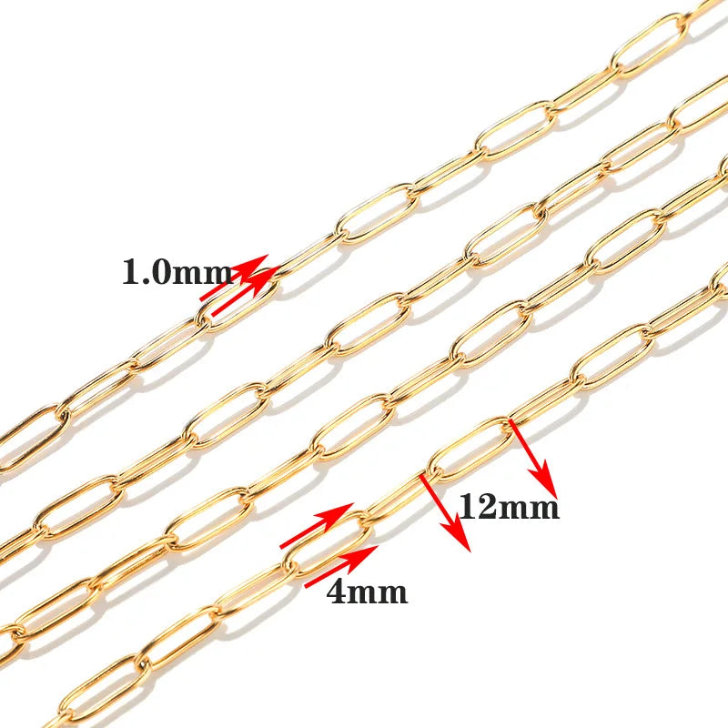 B360 High Quality Stainless Steel Paper Clip Chain 7mm Thick Chain Hot Selling Gold Filled Crossed Chain Jewelry