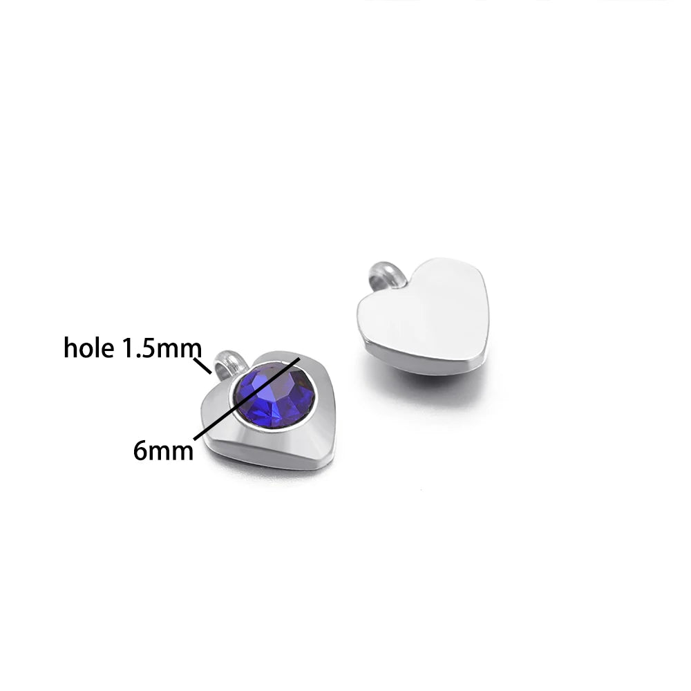 Fashion Heart Charm Stainless Steel 18K Gold Plated 20pcs/bag 6mm Heart Zircon Charm Pendant for Jewelry Necklace Making
