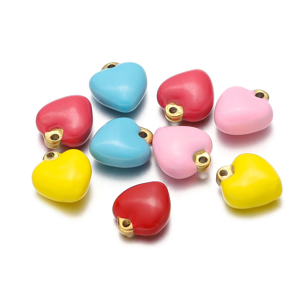 304 Stainless Steel Gold Plated Colorful  Minimalist Heart Enamel Charm Pendants for Necklace Making
