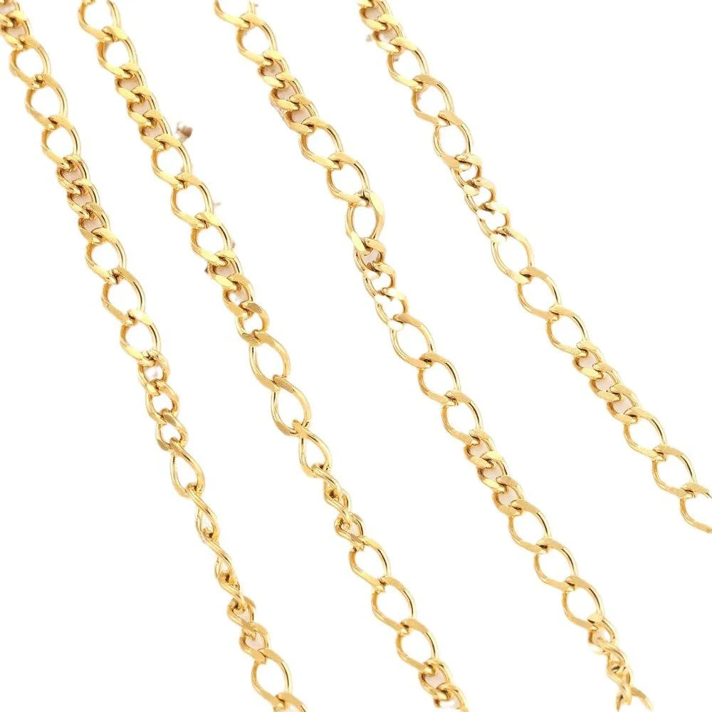 High Quality 18k Gold Plated Stainless Steel Chain Cuban Link Bulk Necklace Bracelet Chain Findings