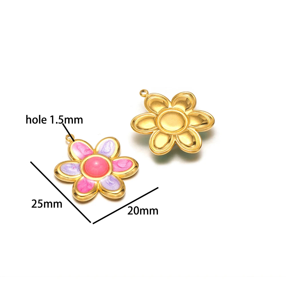 Exquisite Pendant 18k Gold Plated Stainless Steel Colorful Enamel Flower Charm Pendant for Necklace Jewelry Making Accessories