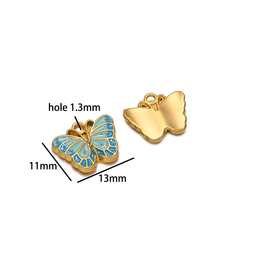 Hot Selling 18k Gold Plated Stainless Steel Enamel Butterfly Heart Shell Starfish Charm Pendant for DIY Necklace Jewelry Making