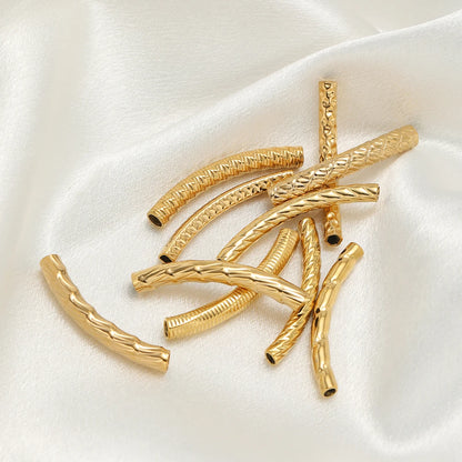 Gold Plated Stainless Steel Multi Patterns Embossed Curved Tube Bend Charm Pendant for DIY Jewelry Making Accessories
