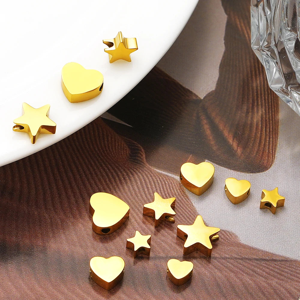 Europe Popular Pendants Stainless Steel Gold Plated Horizontal Vertical Hole Heart Star Charm Pendant for Necklace Making