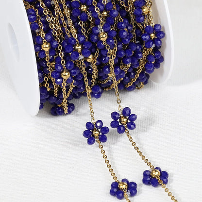 A1851 Hot Selling Stainless Steel Chain Enamel Colorful Flower Stainless Steel Chain Bulk Jewelry Finding Accessory
